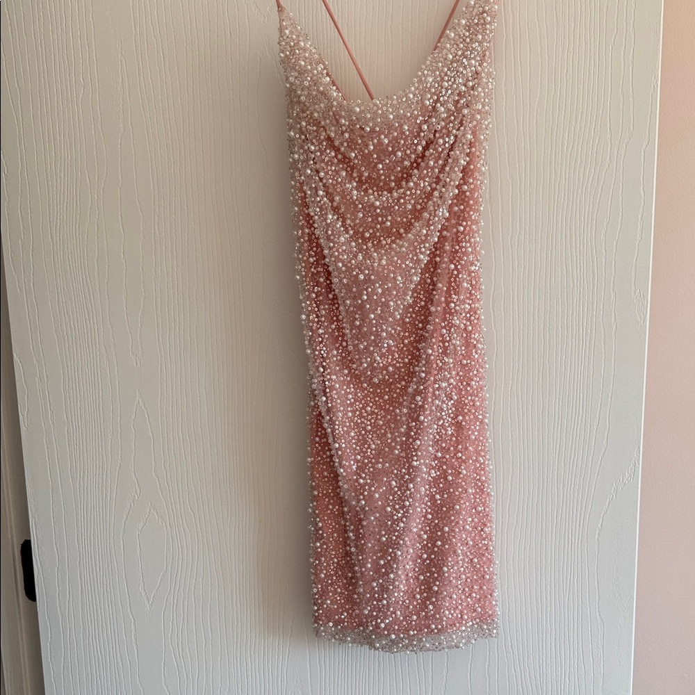 The Vintage Shop Blush Beaded Backless Dress